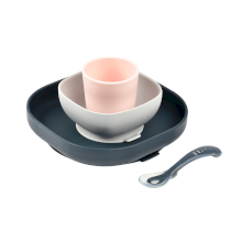 Набір силіконового посуду Beaba (4 предмета) темно синій/рожевий
